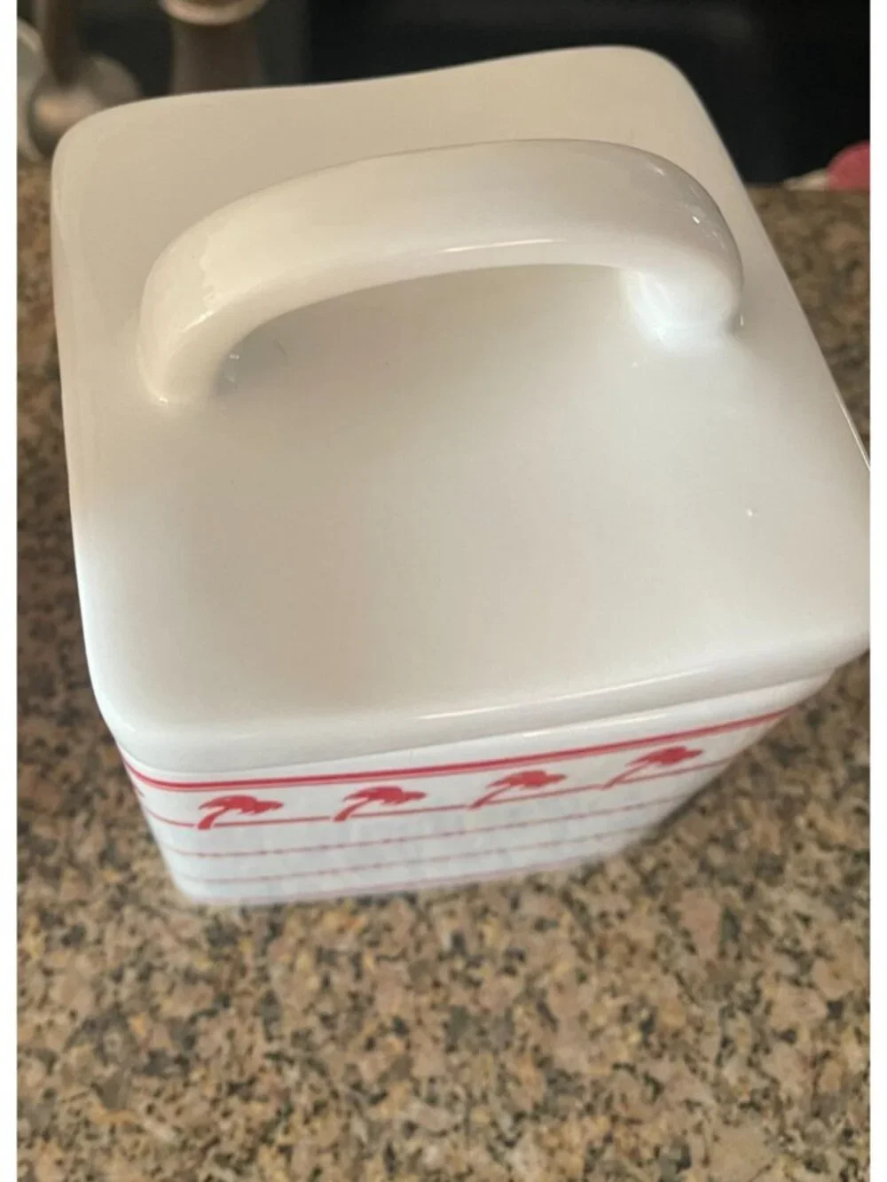 In-N-Out Burger Ceramic Canister Set of 4 With Lids Red White Palm Tree Design